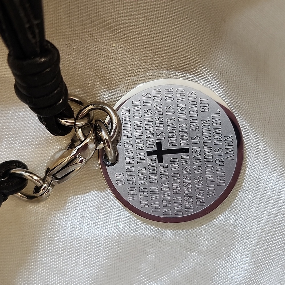 The Lord's Prayer Cross Leather Bracelet